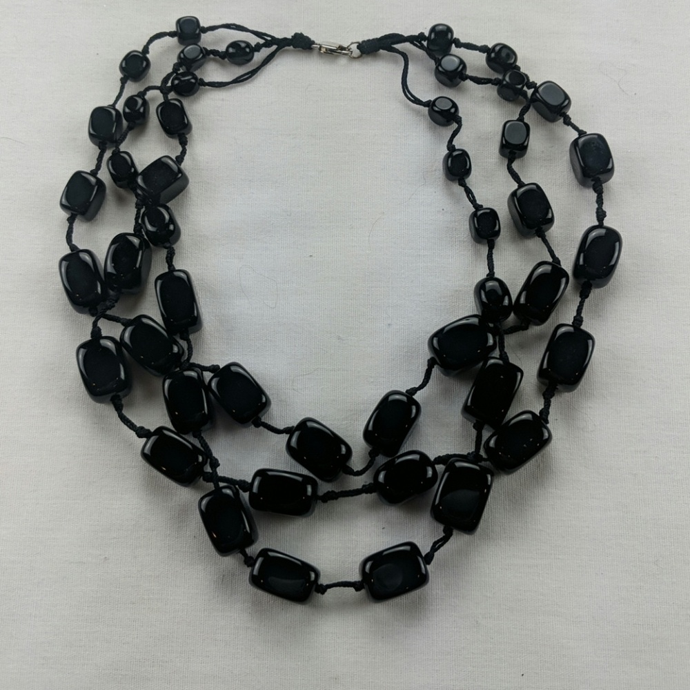 3 strand Black Shiny Stone Heavy Necklace